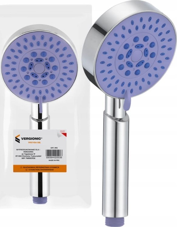 Słuchawka prysznicowa 10x22,5cm 5 Funkcji Okrągła Srebrna