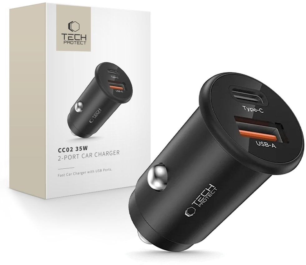 TECH-PROTECT CC02 2-PORT CAR CHARGER PD35W/QC3.0 BLACK