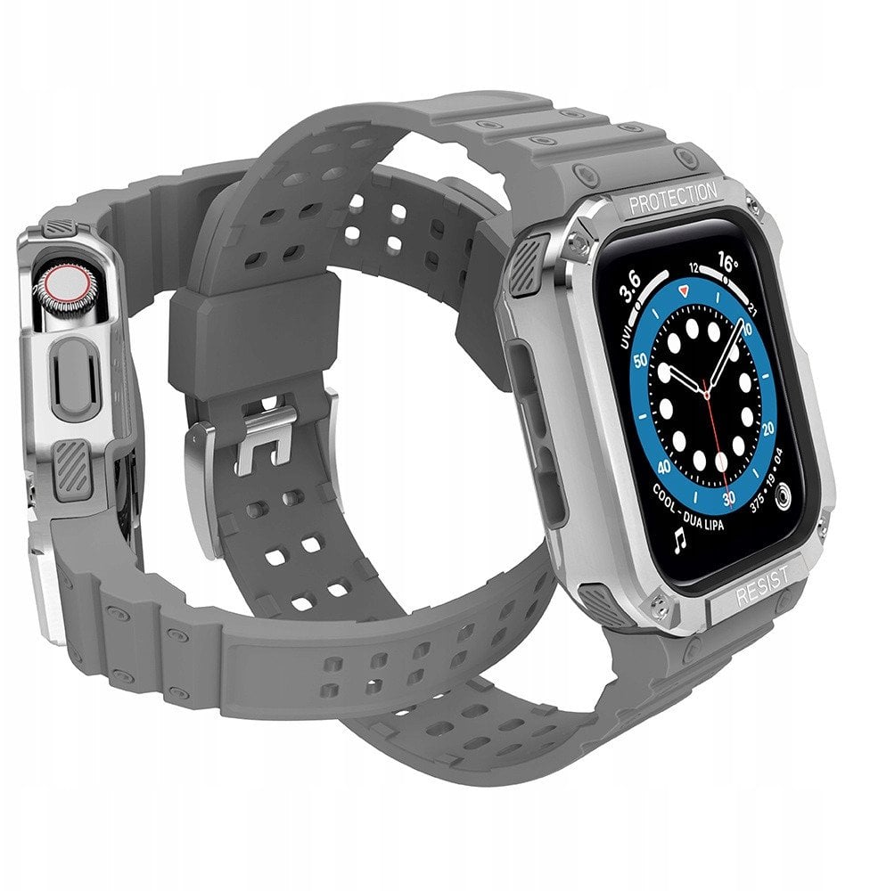 Pasek z etui ochronnym Protect Strap Band do Apple Watch 38 / 40 / 41 mm opaska obudowa pancerna - szary, srebrny