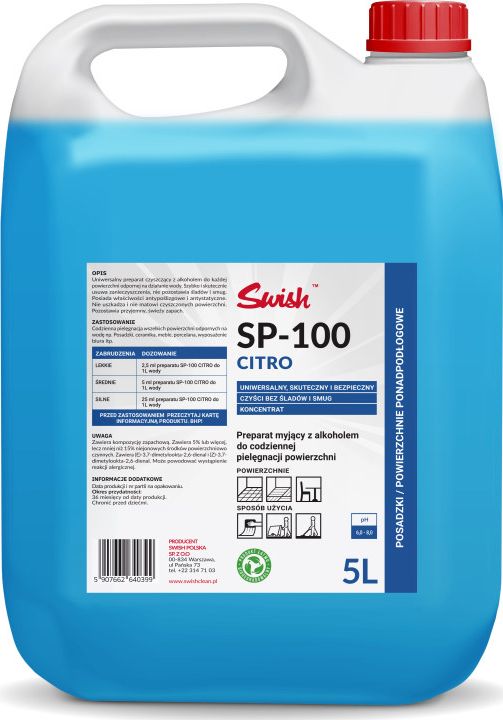 Swish SP - 100 Citro Preparat z alkoholem do codziennej pielęgnacji powierzchni, cytrusowy 5 l