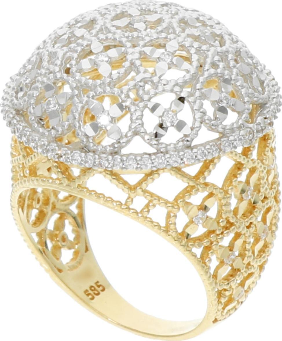 Rosanto Piękny pierścionek z białego i żółtego złota roz. 15 585 14k