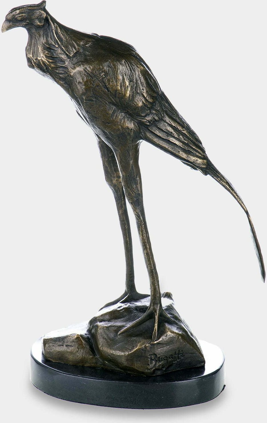 rzezbyzbrazu Ptak Drapieżny Sekretarz Rzeźba z Brązu na Marmurze