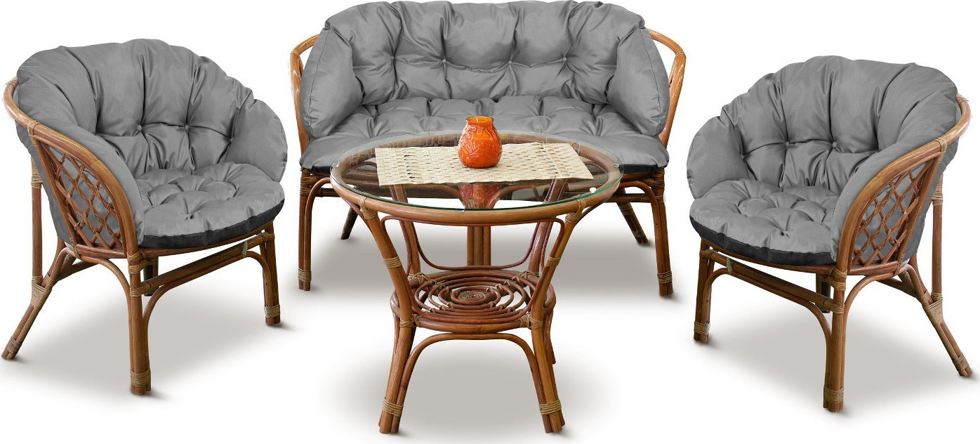 AIO FACTORY Zestaw ogrodowy szary 190x40cm+2 poduszki 122x40cm