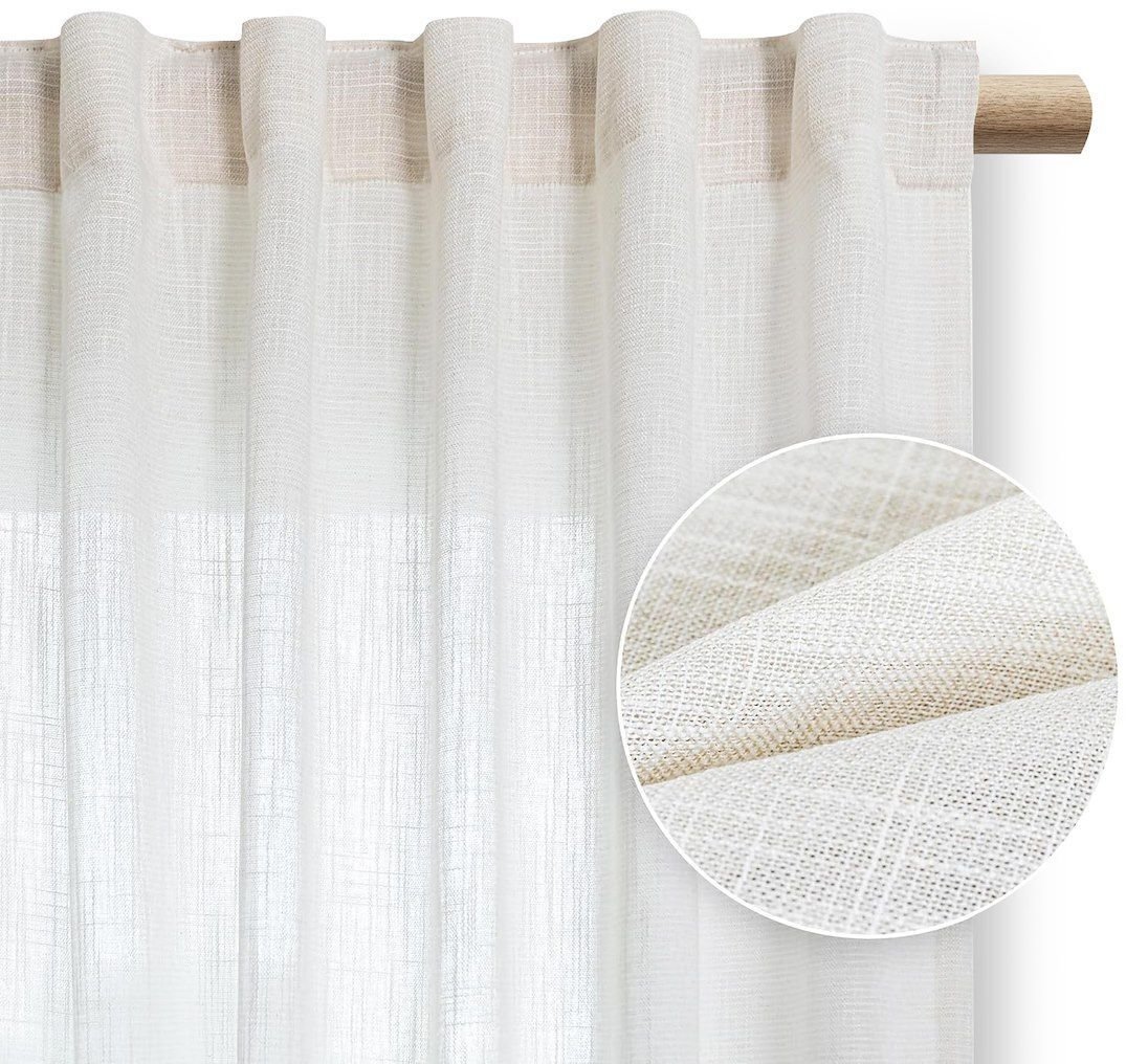 Zasłona do salonu VALETA len 140x270 na taśmie kremowa Restilo