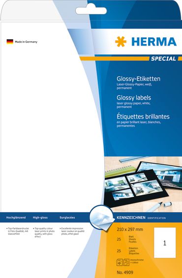 Herma Etykiety błyszczące A4, białe, papier błyszczący, 25 szt. (4909)