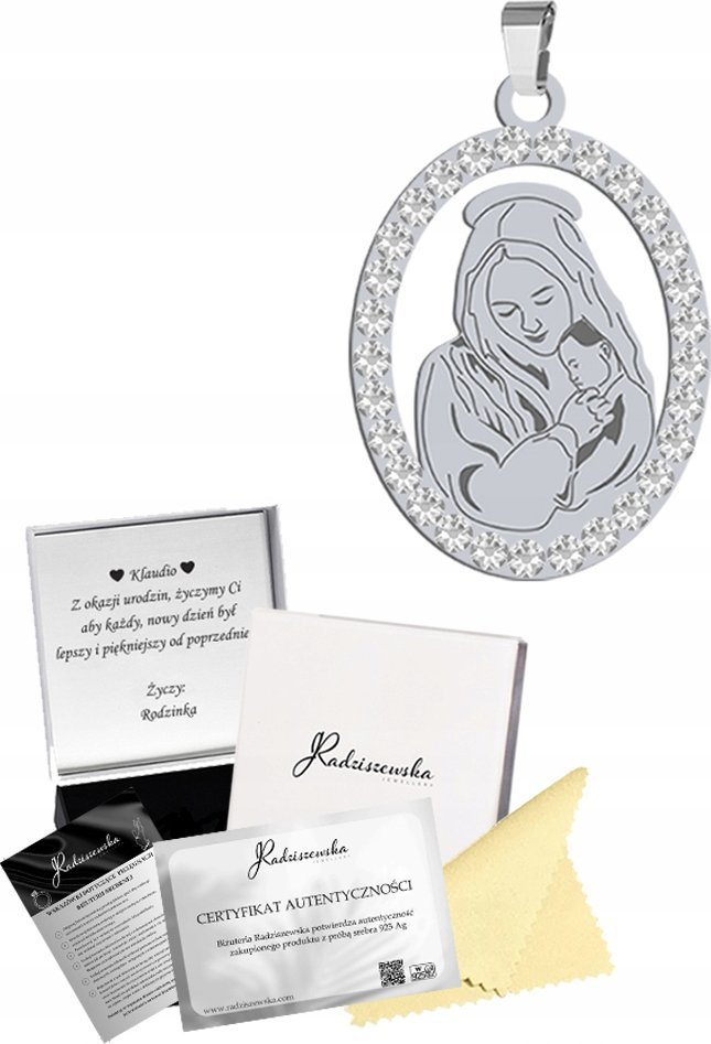 Radziszewska Jewellery Medalik Srebrny Matka Boska SREBRO 925 Komunia Prezent GRAWER ŻYCZENIA