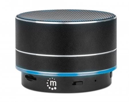 MANHATTAN Metallic LED-Bluetooth-Lautsprecher buntes Licht Bedienelemente USB-A-Port MicroSD-Kartenslot 3,5mm-Klinkenbuchse schwarz