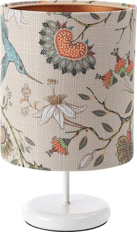 Lampa stołowa Lumes Biała lampka nocna z abażurem w kwiaty - S386-Palva