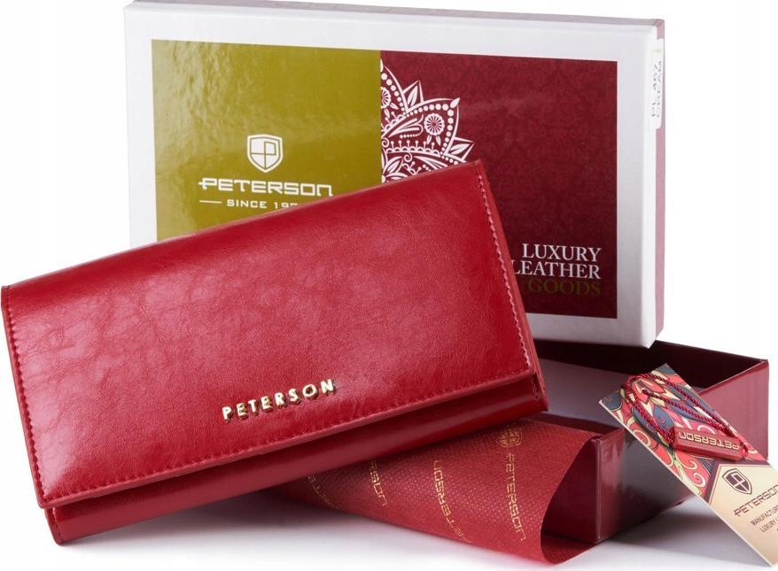 Peterson Czerwony skórzany portfel damski z klapką Peterson NoSize