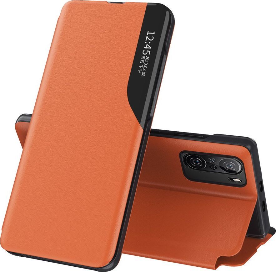 Hurtel Eco* Leather View Case elegancki futerał etui z klapką i funkcją podstawki Xiaomi Redmi K40 Pro+ / K40 Pro / K40 / Poco F3 pomarańczowy