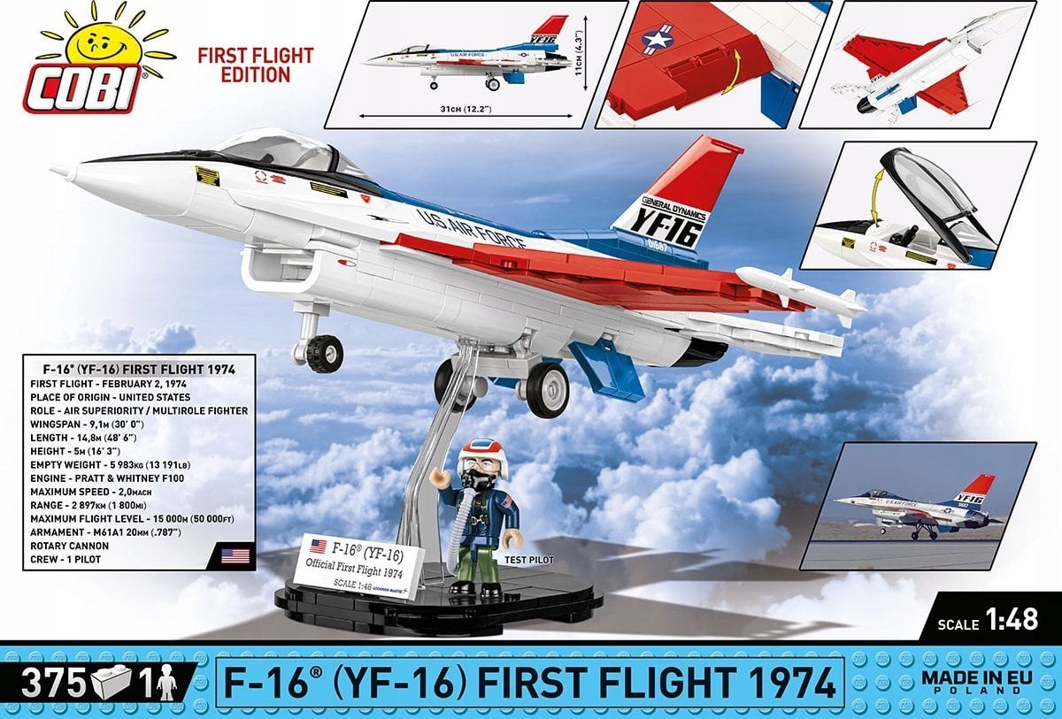 Cobi COBI 5892 Armed Forces Samolot myśliwsko-szturmowy F-16 (YF-16) First Flight 1974 375 klocków