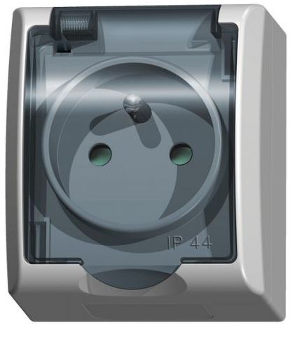 Ospel FALA Gniazdo hermetyczne pojedyncze z/u IP44 z przesłonami klapka przezroczysta białe GNH-1HZPd - GNH-1HZPd