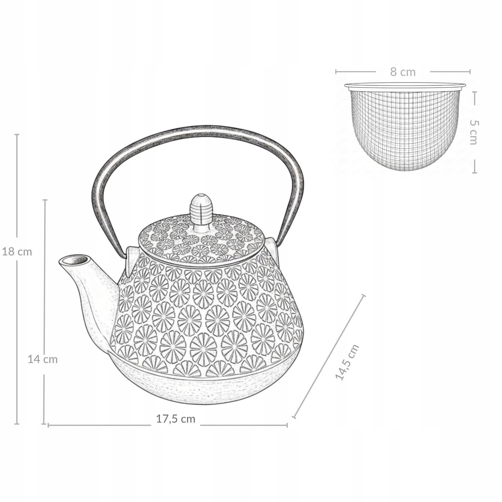 Czajnik żeliwny z zaparzaczem TAKI, 1000 ml