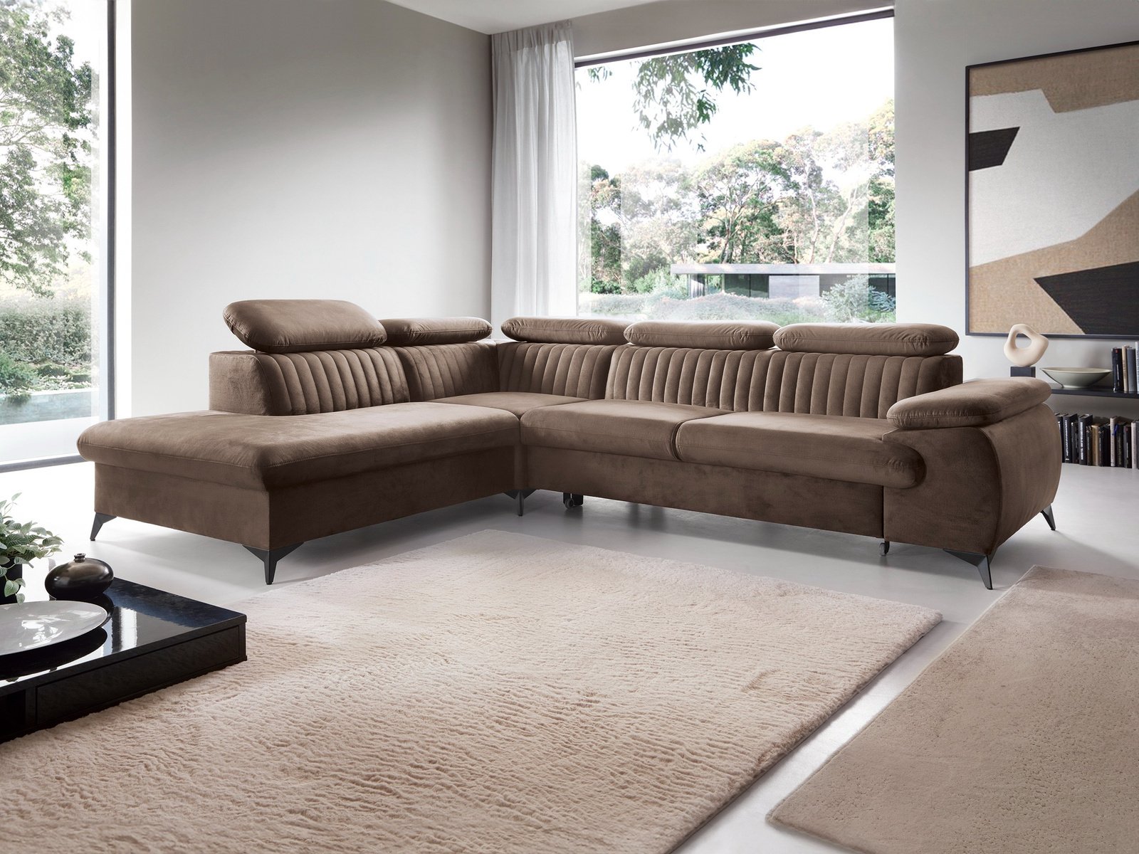 Narożnik VETTO lewostronny Monolith 15 mleczna czekolada welur funkcja spania