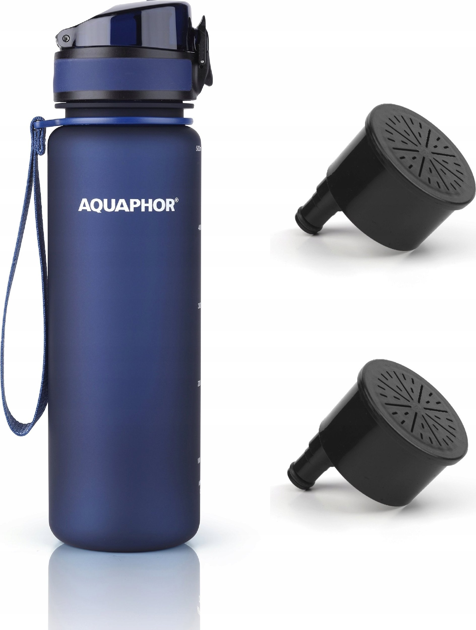 Butelka filtrująca Aquaphor City 500 ml + 2 filtry, granatowa