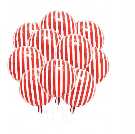 Balon Foliowy Paski Czerwono Białe Cyrk Circus 10 szt