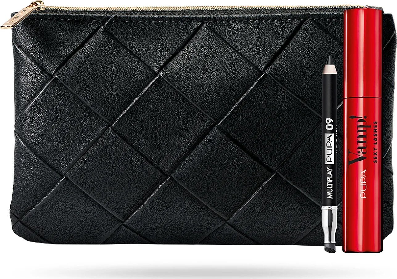 Pupa Set Pupa: Multiplay, Double-Ended, Eyeshadow & Kajal Eyeliner 2-In-1, 09, Deep Black, 1.2 g + Vamp! Sexy Lashes, Paraben-Free, Mascara, 001, Blac