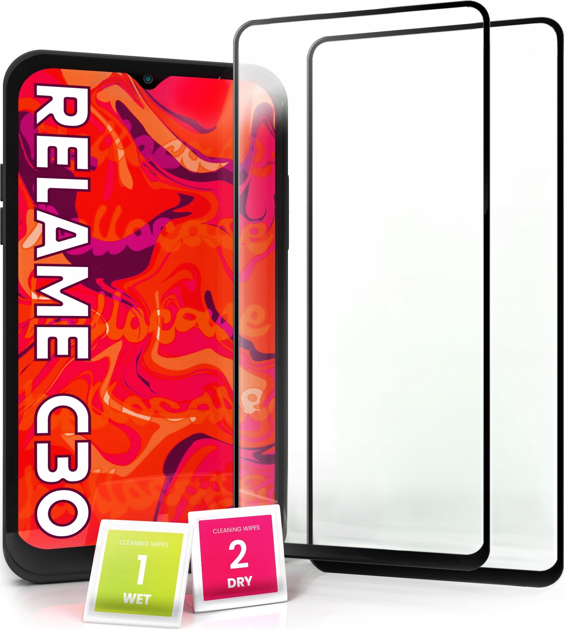 Hello Case 2-pak Szkło Hartowane do Realme C30 Ochronne Pełne Na cały ekran 5D 9H