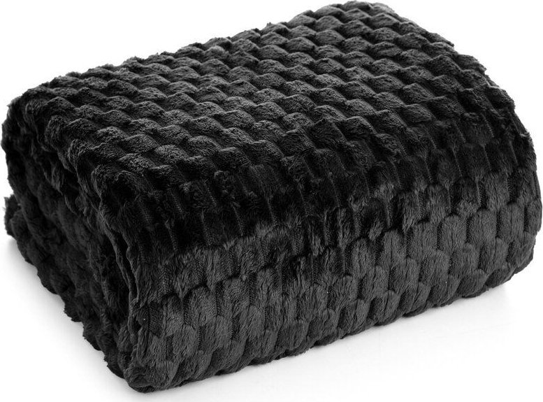 Design 91 Miękki koc z włókna mikroflano z tłoczeniem CINDY 170X210 czarny