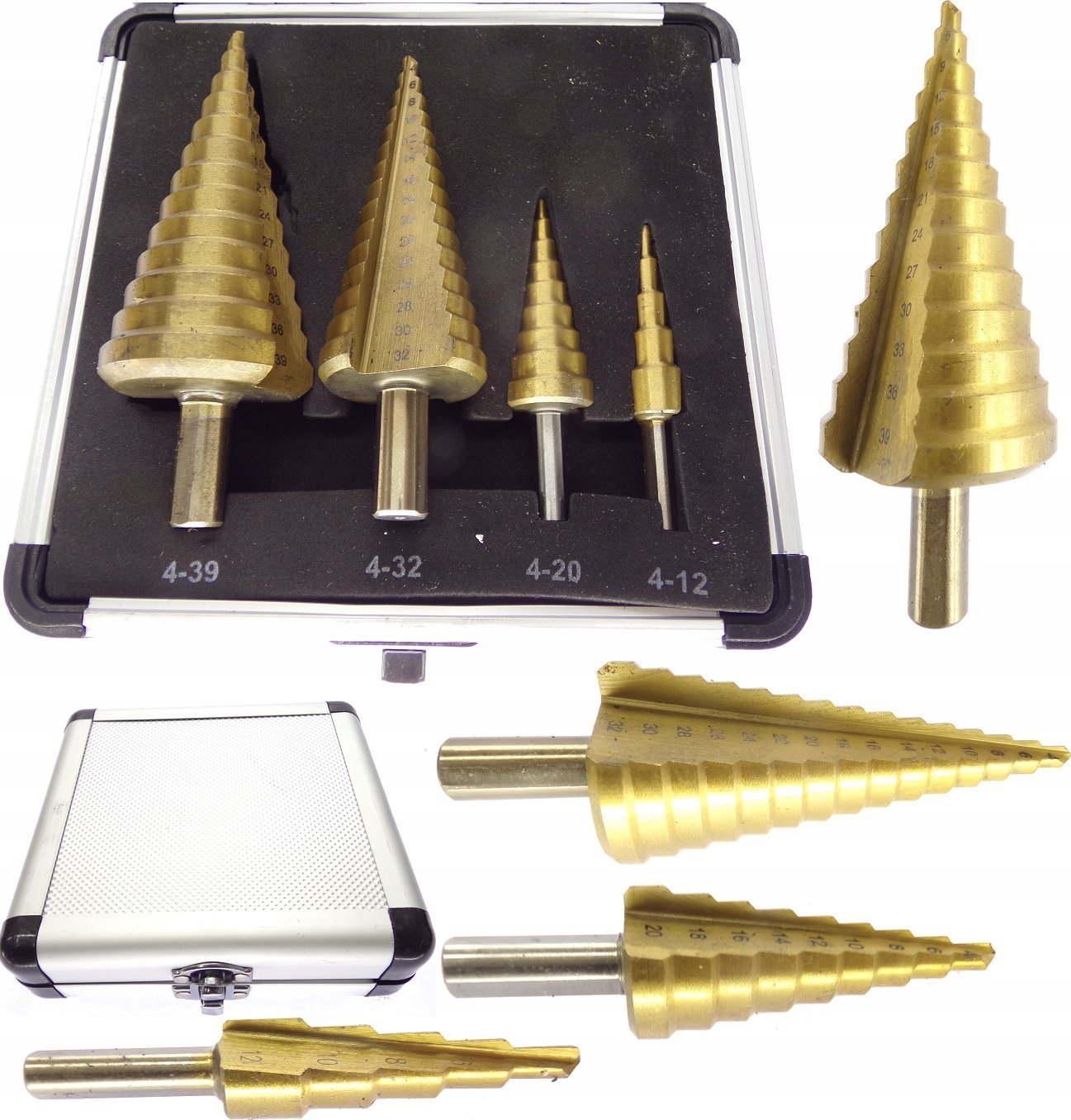 Wiertło Geko Zestaw wierteł stożkowych HSS TiN 4el.(4-12,4-20,4-32,4-39) Alu (20)