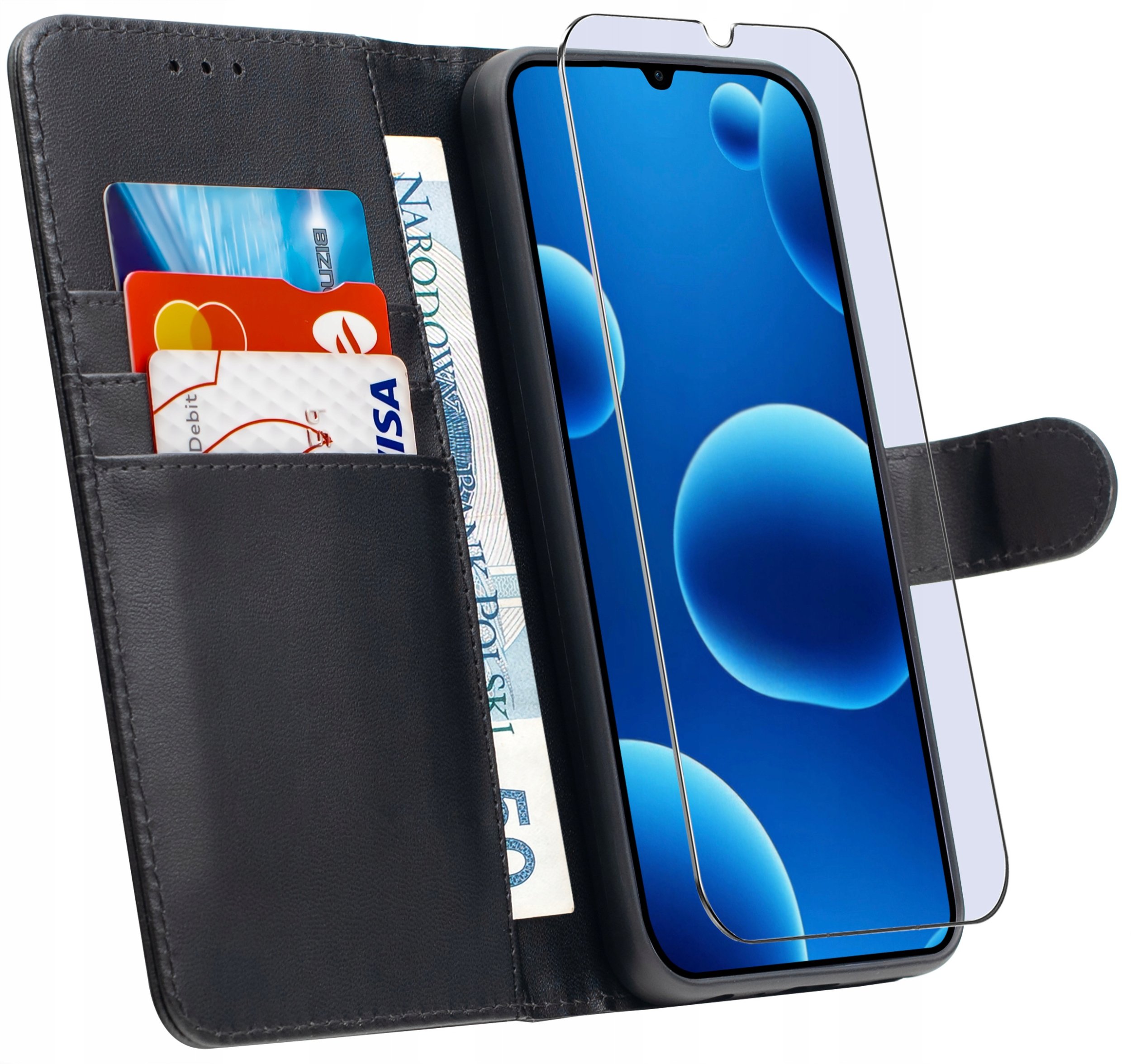 ETUI z klapką do Samsung M16 5G Zamykane na pasek magnetyczny + SZKŁO