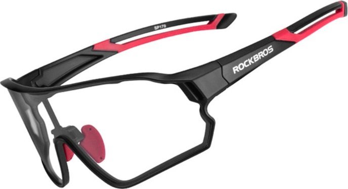 RockBros Okulary rowerowe fotochromowe z ramką i filtrami UV 400 UVA i UVB czarno-czerwone ROCKBROS