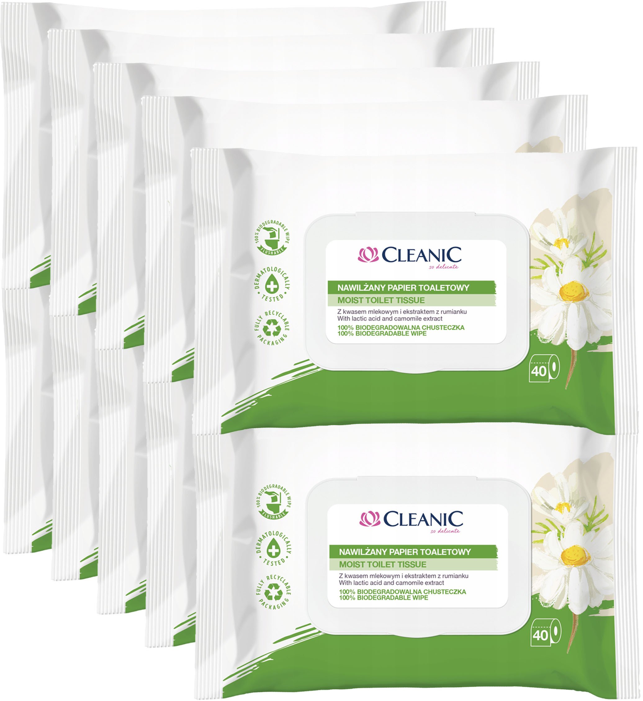 Cleanic Papier Nawilżany 40szt z Rumiankiem - Biodegradowalny