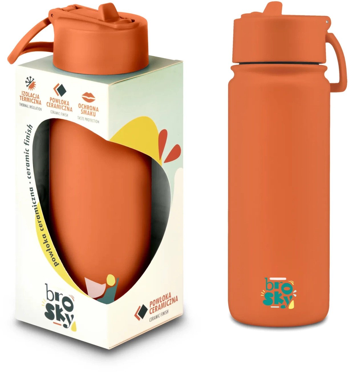 Brosky Abstract Ceglasta stalowa butelka termiczna ze słomką 550 ml