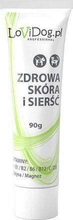 LoviDog Lovi Dog Zdrowa Skóra i Sierść - pasztet dla psa i kota w tubce, z wątróbką i witaminami, kwasami Omega-3, biotyną i magnezem 90g