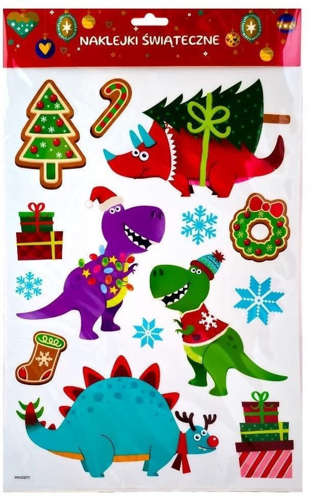 Naklejki świąteczne dinozaury Boże Narodzenie