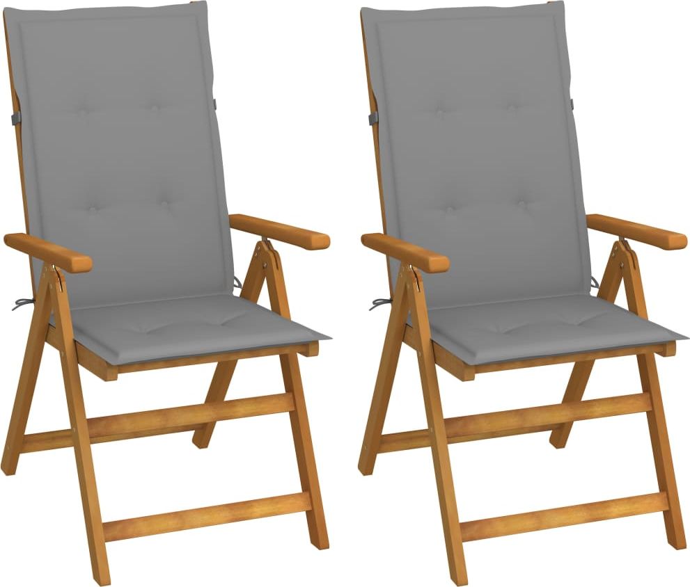 vidaXL Rozkładane krzesła ogrodowe z poduszkami, 2 szt., lita akacja