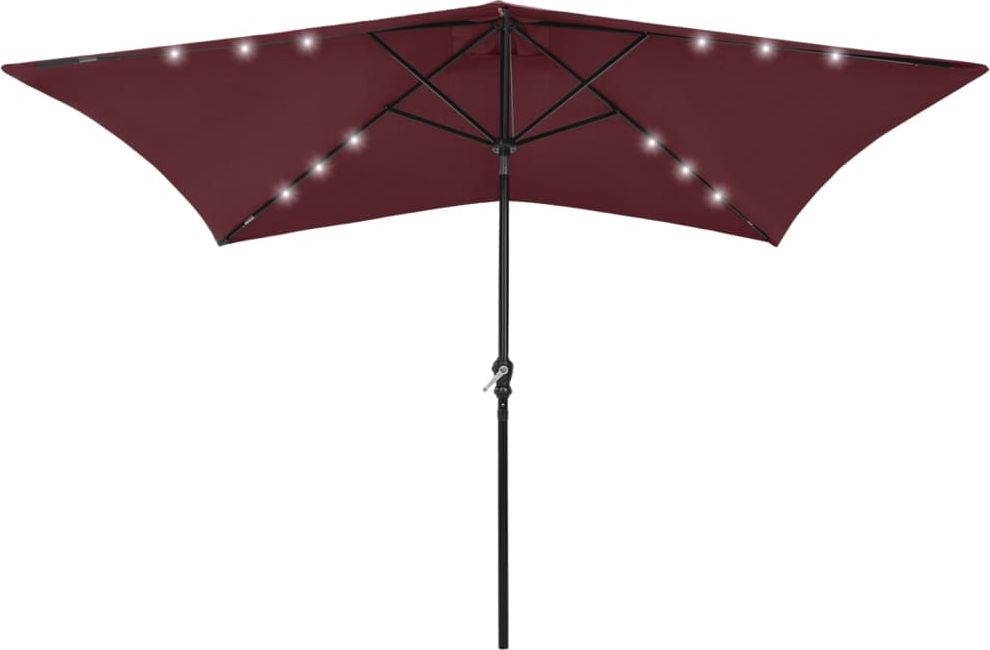 vidaXL Parasol z lampkami LED, na stalowym słupku, bordo, 2x3 m