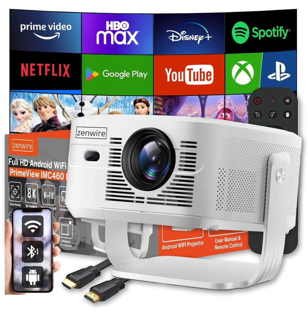 Mini Projektor Przenośny Rzutnik Android 14 WiFi Full HD 4K 8K do Telefonu Zenwire PrimeView IMC460 Pro