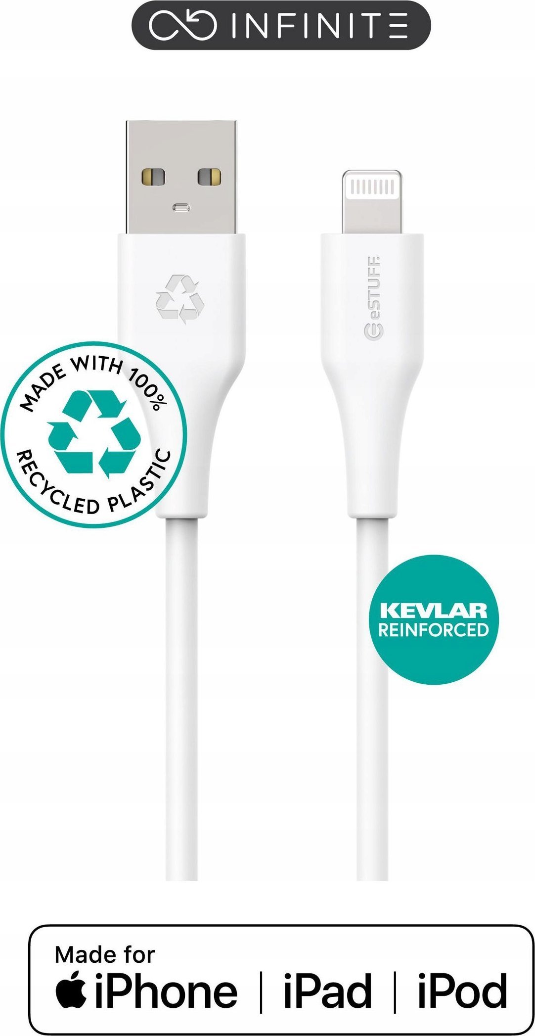 Kabel USB eStuff Lightning - USB-A 1 m Biały (ES601170-BULK)