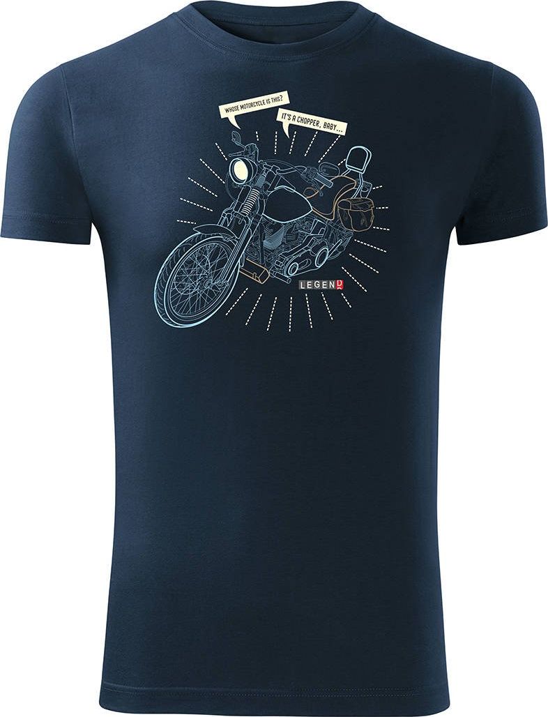 Topslang Koszulka motocyklowa z motocyklem Harley Chopper męska granatowa SLIM M