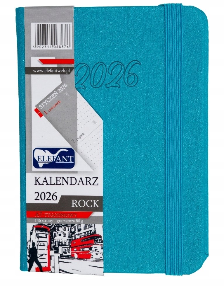 Kalendarz 2026 A7 tyg Rock turkusowy