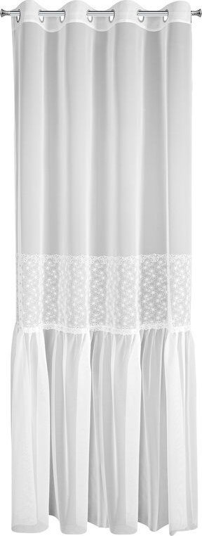 Eurofirany Firana na przelotkach z haftem i błyszczącą nicią LAURI 140X250 biała+srebrna