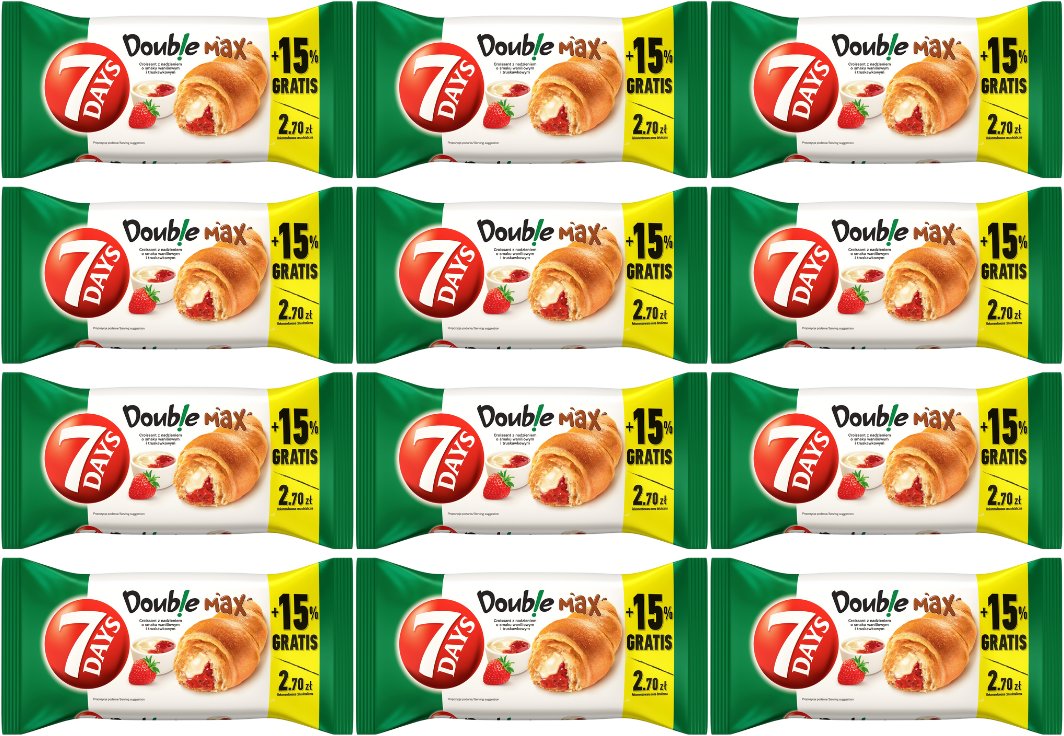 7 Days Doub!e Max Croissant z nadzieniem o smaku waniliowym i truskawkowym 110 g x 12 sztuk