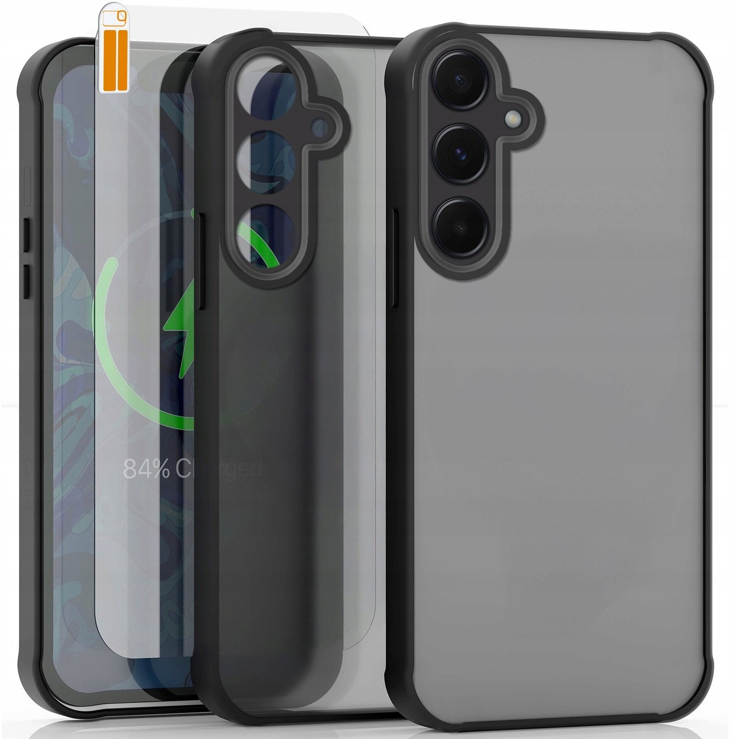 Etui do Samsung Galaxy A55 5G (Czarne, Matowe, Wzmacniane, Case) Szkło 9H