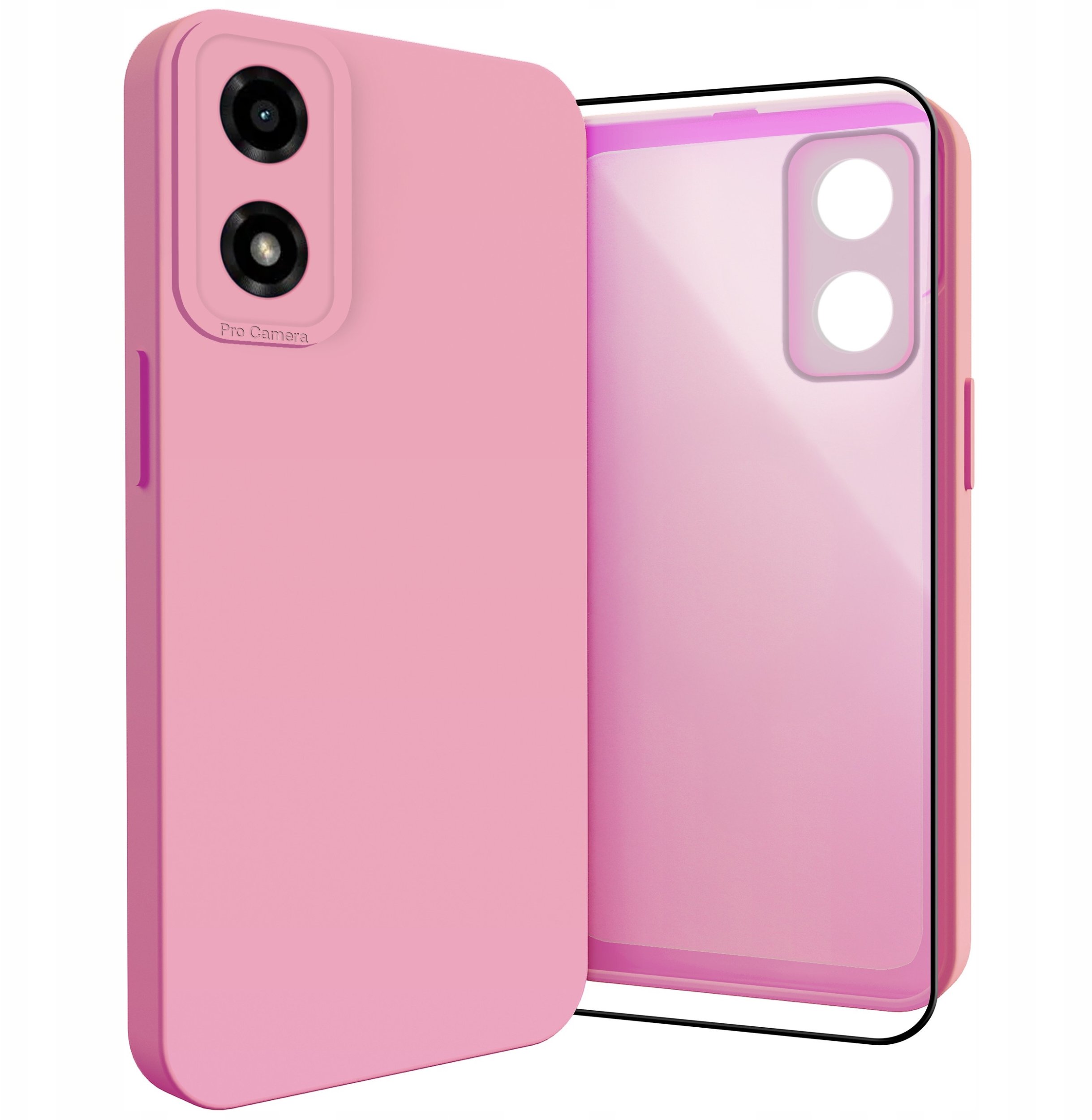 Etui do Motorola Moto G04 / G24 / E14 (Osłona Kamery, Różowe, Case) Szkło