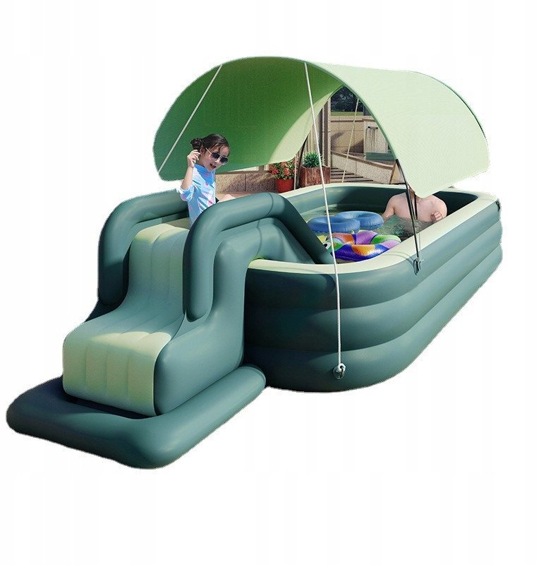 BASEN OGRODOWY zjeżdżalnia markiza pompka zamykany 210cm PLAC ZABAW WODNY