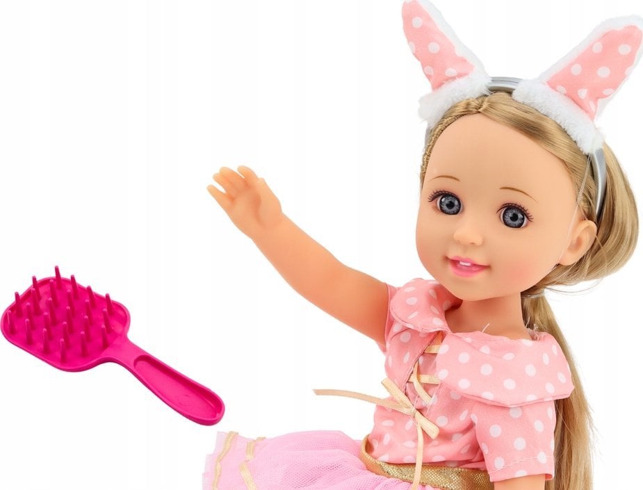 LeanToys Lalka Różowa Sukienka Długie Włosy Opaska Szczotka 38cm