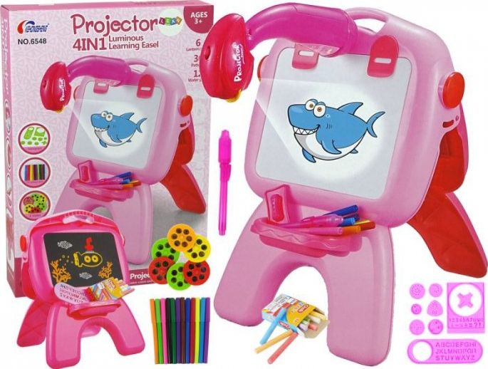 Lean Sport Tablica Dwustronna Kredowa Pisaki Stojąca Projektor Obrazki Różowa