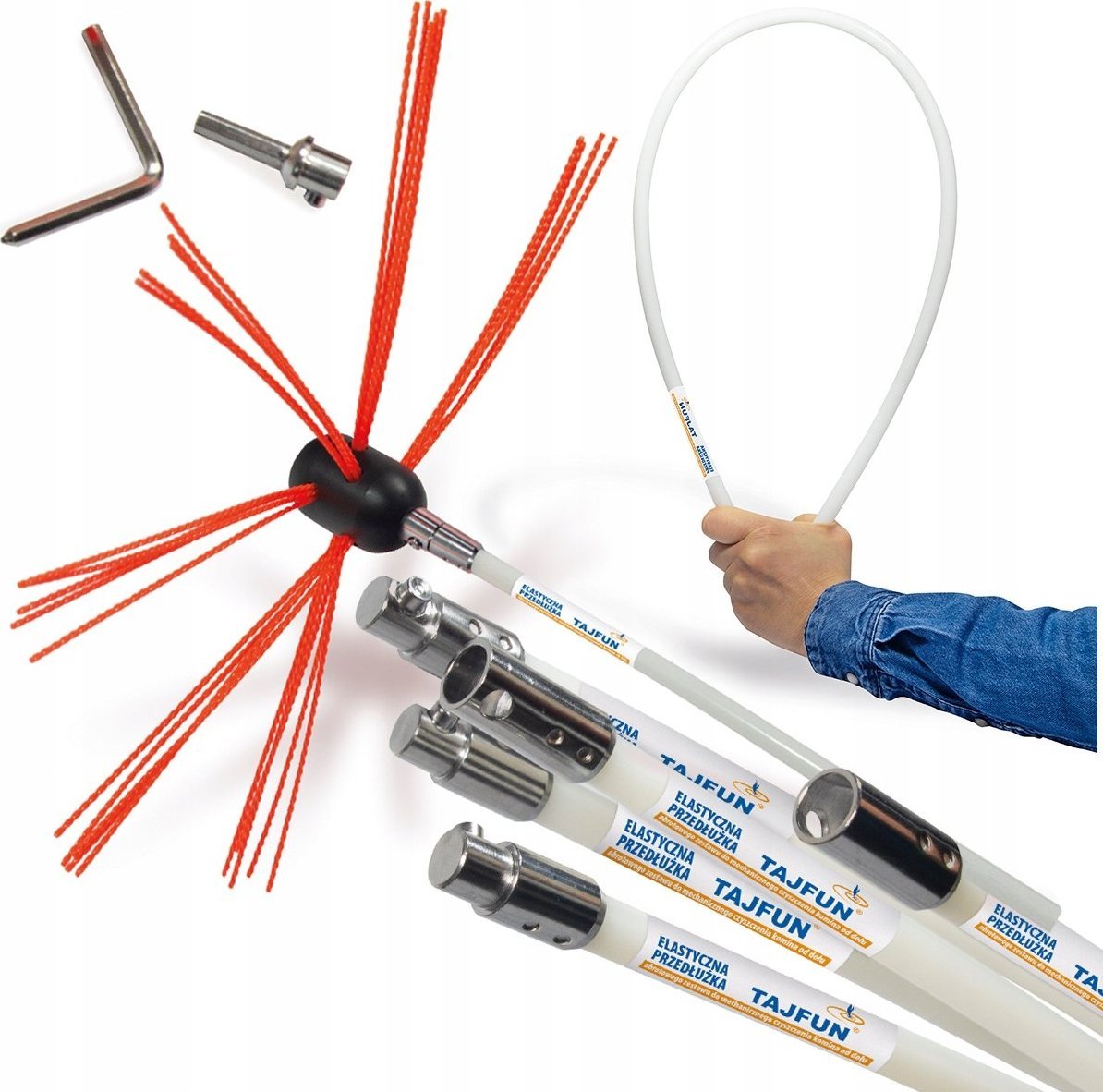 Tajfuny ZESTAW DO CZYSZCZENIA KOMINA OD DOŁU NA WIERTARKĘ TAJFUN 16M szczotka nylonowa