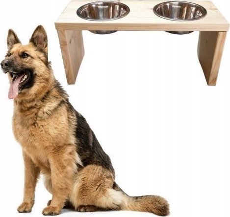 QLS STOJAK NA MISKI DLA PSA PODWÓJNY DREWNIANY XL