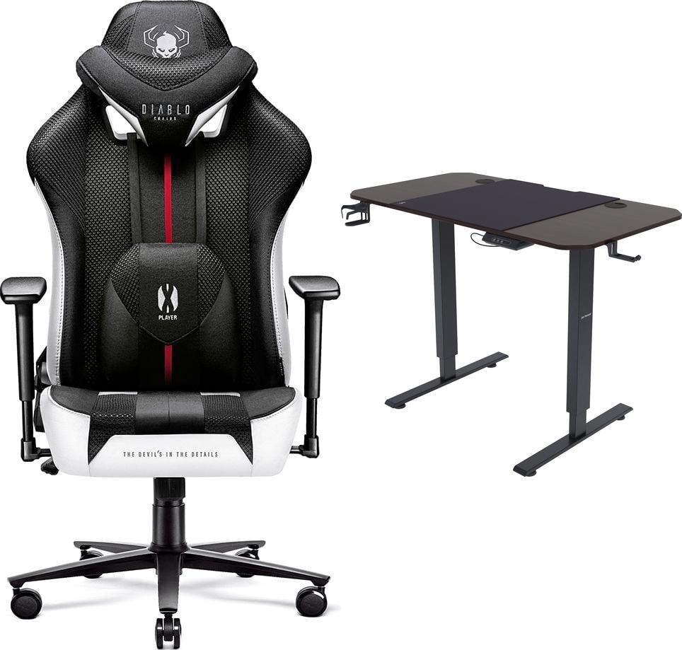 Fotel Diablo Chairs X-PLAYER 2.0 King Size Czarno-biały + EGON 1100 Orzechowe 110 cmx60 cm