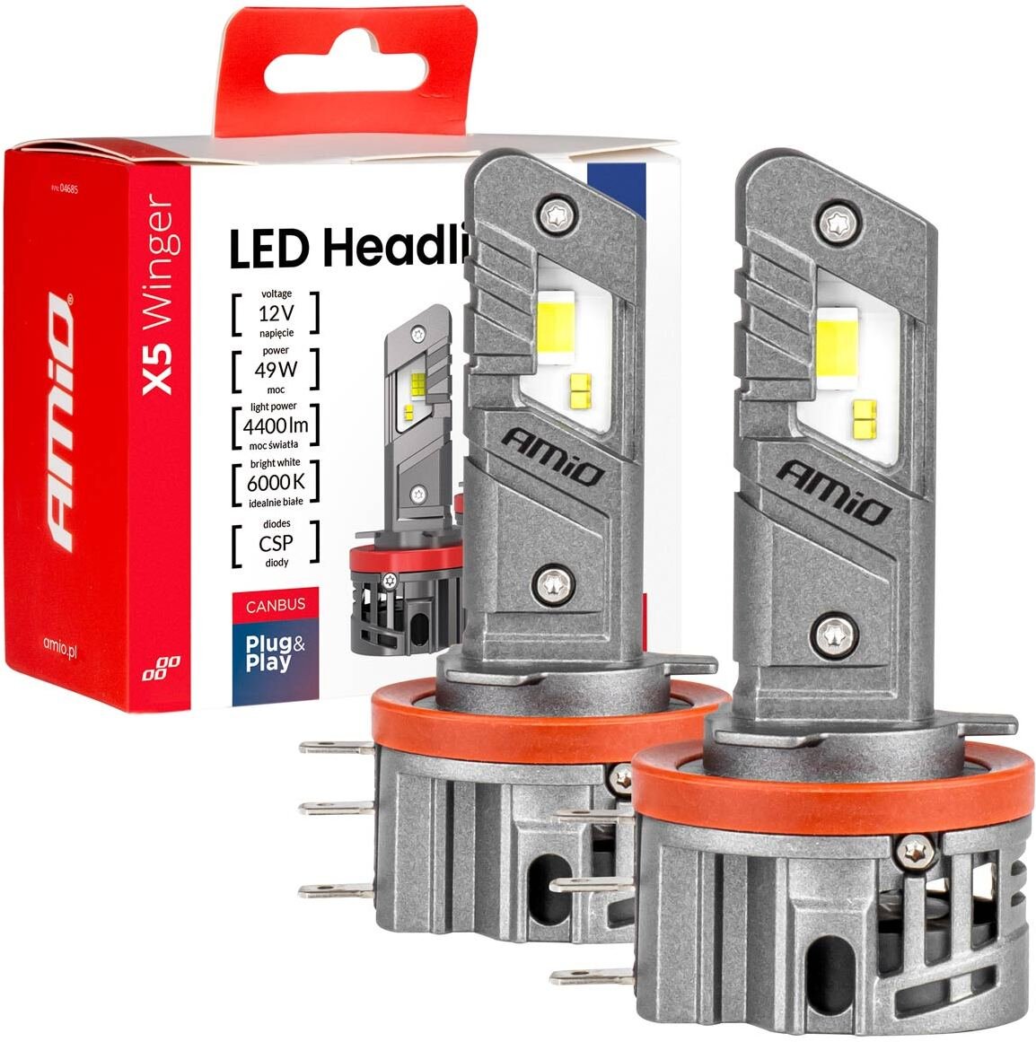 Żarówki samochodowe led x5 winger h15 49w 6000k canbus amio-04685