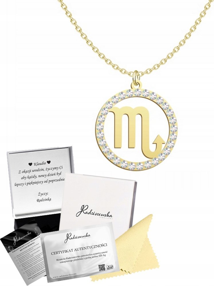 Radziszewska Jewellery Złoty Naszyjnik Zodiak Skorpion Znak Zodiaku Srebro 925 DEDYKACJA GRATIS