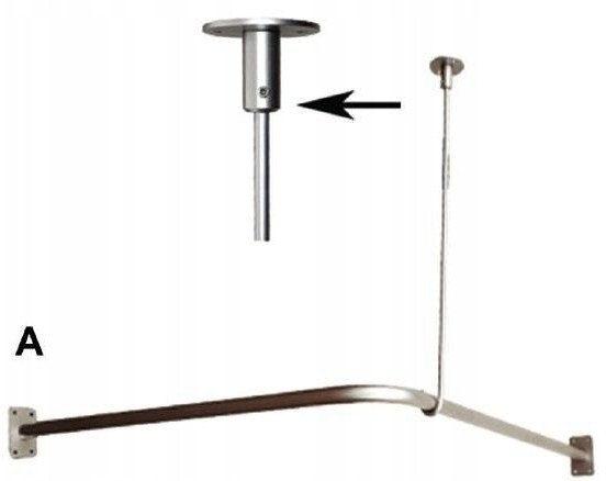 Drążek inox zasłony prysznicowej 90x90 cm, w komplecie z mocowaniem do sufitu