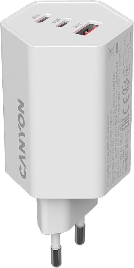 CANYON charger HEXAGON 65 GaN 65W 2xPD 1xQC EU White